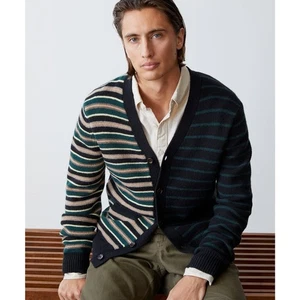 Cárdigan Todd Snyder Patchwork Rayas Lana de Cordero Talla XS Evergreen Multi Cuello en V - Imagen 1 de 11