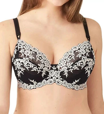 全新无标签 WACOAL 黑色和白色 尺寸 34D EMBRACE 蕾丝内衣 BRA 65191 — 第 1/4 张图片