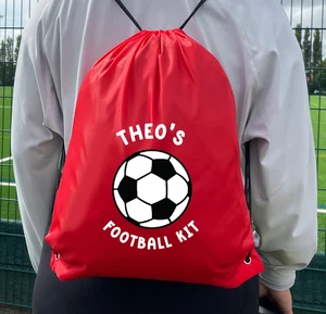 Personalised Football Kit Bag Custom Kids Drawstring PE Bag Name Sports Bag - Picture 1 of 24