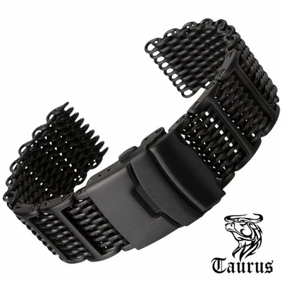 TAURUS® 20mm PVD BLACK SHARK MESH WATCH BAND BRACELET Divers for Seiko & Citizen Foto 1 de 4