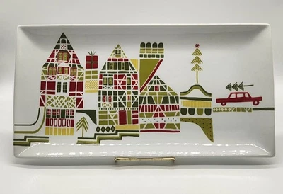 Crate & Barrel Julia Rothman Yule Town 15" Rectangular Serving Platter Tray - Image 1 of 4