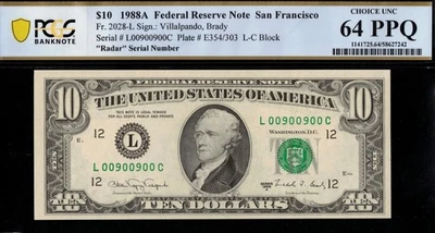 1988A $10 FRN L00900900C P.C.G.S #64PPQ - Image 1 of 3