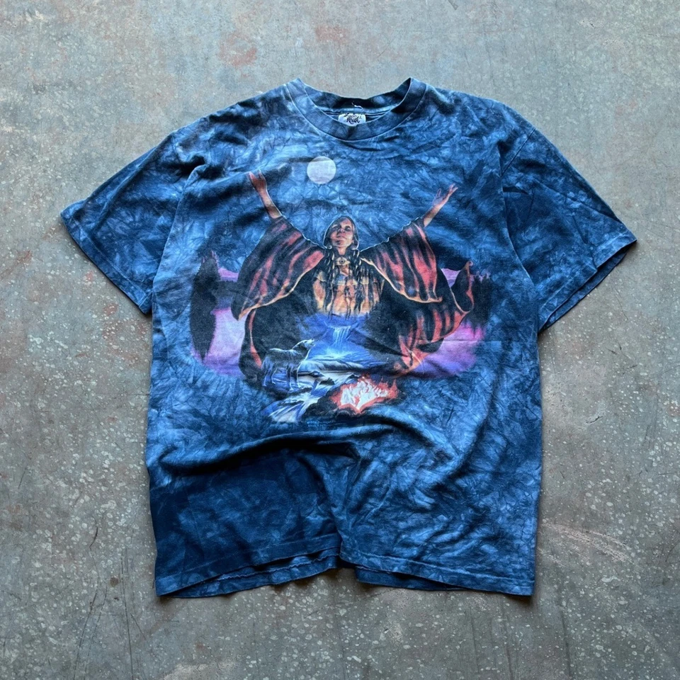 Camiseta De Colección Años 90 Tennessee River Dorada Para Hombres Tie Dye Nativo Americano Jefe Luna XL Foto 1 de 4