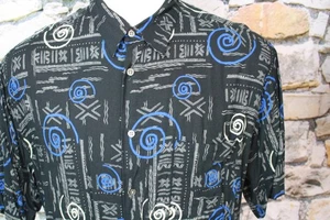 NATURAL ISSUE Camicia Hawaiana Uomo Camicia Blu Geometrica Easy Care Rayon XL - Foto 1 di 10