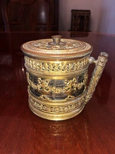 Antique French Thread Holder Brass/Leather - Picture 1 of 7