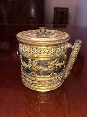 Antique French Thread Holder Brass/Leather - Image 1 of 4