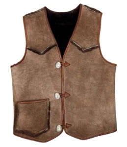 VTG Overland Sheepskin Co Genuine Shearling Vest Men Large Antler Buttons USA - Picture 1 of 6
