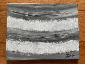 THE TIDE RUSHES IN BLACK & WHITE ACRYLIC PAINTING CANVAS 11x14 by SDSchwitters - Picture 1 of 1