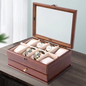 Vintage Watch Box 2 Layers Sycamore Wood Jewelry Large Storage Case Organizer - Picture 1 of 19