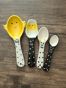 Boston Warehouse Easter Egg Chick Chicken Measuring Spoon Set Black White Polka - Picture 1 of 17