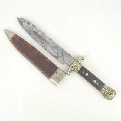 Raro Cuchillo Bowie Edward Barnes Punta de Lanza Cuerno Agarre Funda Original Antiguo Foto 1 de 4