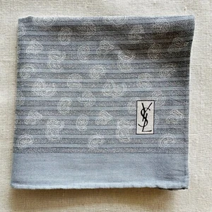 Vintage Handkerchief Blue Cotton Paisley & Horizontal Striped Pocket Square 18" - Picture 1 of 3