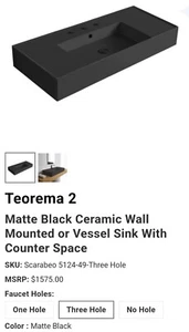 Nameeks Scarabeo Teorema 2 Wall Mounted Or Vessel Sink 5124-49 / 3 Hole Black - Picture 1 of 5