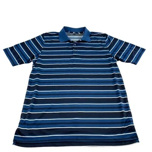 Ashworth Men's EZ-Tech Blue Black Struped Short Sleeve Polo Shirt Sz M - Picture 1 of 7
