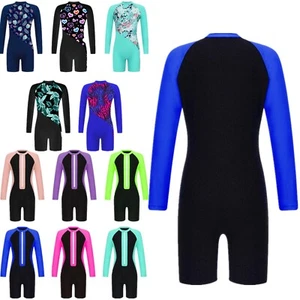 Kids Girls Rash Guard Swimsuit Long Sleeve One Piece Swim Bodysuit Bathing Suit - Picture 1 of 116