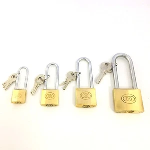 Tri-Circle Solid Brass Padlock Long Shackle with 3 Keys -25/32/38/50mm - Picture 1 of 5