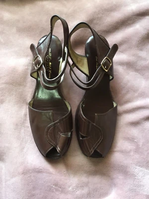 Re-Mix Vintage Shoes Picasso Nut Brown 1940s Style Wedge Sandal 10 — 第 1/4 张图片