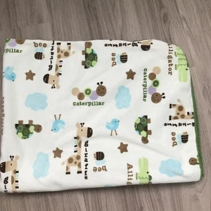 Circo Green Sherpa Alligator Giraffe Caterpillar Bee Turtle White Baby Blanket - Picture 1 of 5