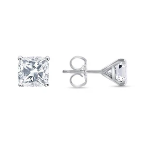 3/4 Ct Cushion Lab Grown Diamond Earrings Studs 14K White Gold F/VS Martini Push - Picture 1 of 3