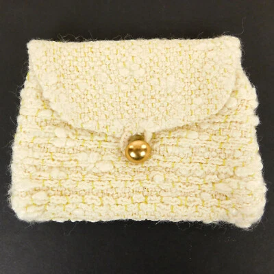 Vintage Bobble Knit  Change Purse Lined Closure Gold Shank Button 6 X 4" - Image 1 of 4