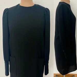 Vintage 60s Sheath Dress *Size 12* Button Shoulder Long Sleeve Column Dress - Picture 1 of 8
