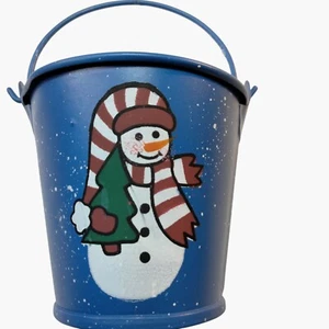 Vela cubo galvanizado azul muñeco de nieve Mini Terrys Village 3 pulgadas - Imagen 1 de 9