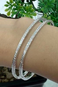 10K REAL WHITE GOLD STACKABLE BANGLES 7.5 INCHES 4.5MM - Picture 1 of 6