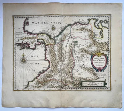 КОЛОМБИЯ ЦЕНТРАЛЬНАЯ АМЕРИКА c. 1640 ВИЛЛЕМ БЛАУ БОЛЬШАЯ АНТИКВАРНАЯ КАРТА 17 ВЕКА - Изображение 1 из 4