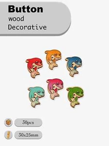 30pcs Cartoon Dolphin Wooden Buttons for scrapbook sewing handmade craft 30x25mm - Picture 1 of 4