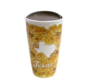 Starbucks Texas Rose Print Double Wall Traveler Ceramic Tumbler 12 oz Yellow - Picture 1 of 3