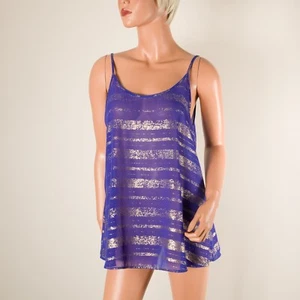 💖 WHISPER Cami Tank Top Chiffon blickdicht Nachthemd periwinkle goldener Druck S/M - Bild 1 von 11