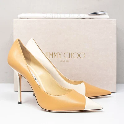 Tacones asimétricos Jimmy Choo Love 100, talla 39,5 (9,5 EE. UU.) Butter Ron y Latte Foto 1 de 4