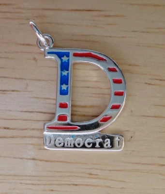 13x20mm Red White Blue says Democrat Stars Politics Vote Sterling Silver Charm - Image 1 of 3