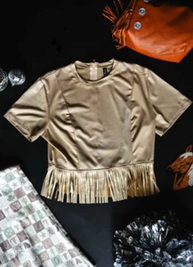 Zippity Zap Fransen Kunstleder Fransen Shirt * SAND - Bild 1 von 11