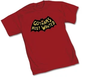 DC GOTHAM'S MOST WANTED - RED Adult T-Shirt Batman S-XXL - Picture 1 of 2