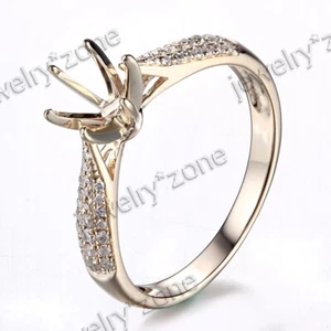 Solid 10k Yellow Gold Natural Diamond Ring Semi Mount Setting 6mm to 6.5mm Round - Picture 1 of 8