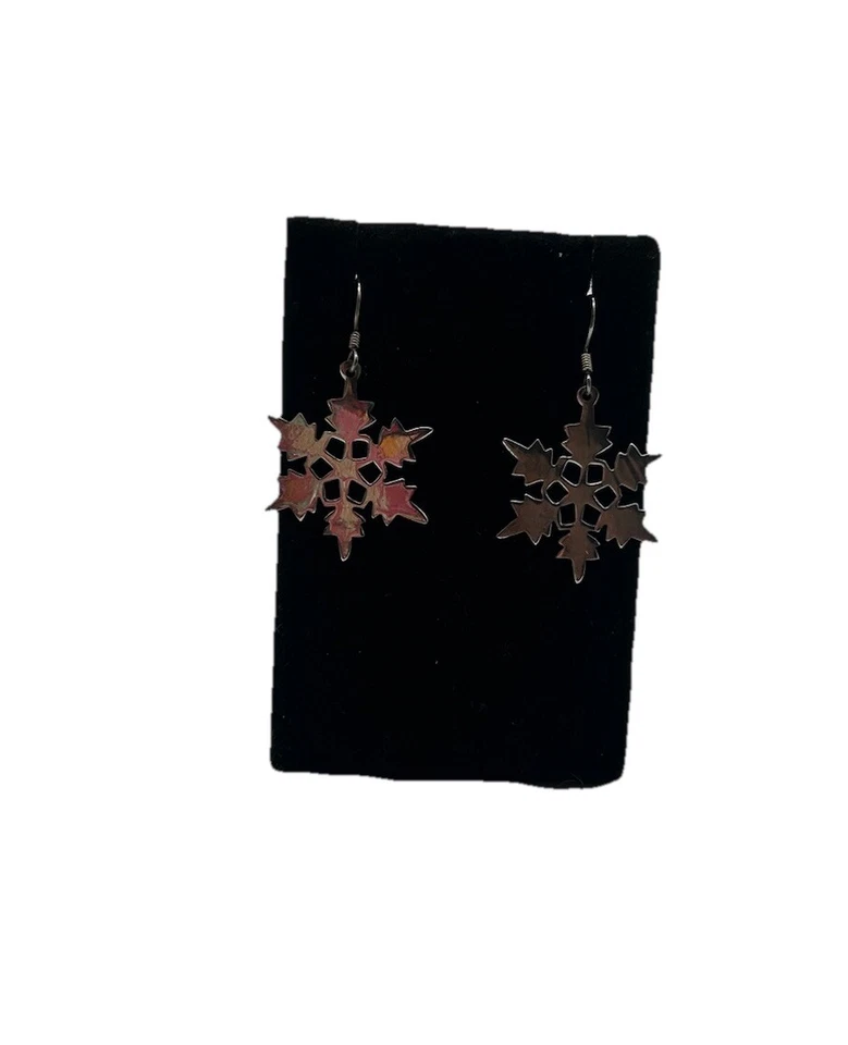 悬垂耳环 圣诞节 🎄雪花吊坠 复古纯银 925  — 第 1/4 张图片