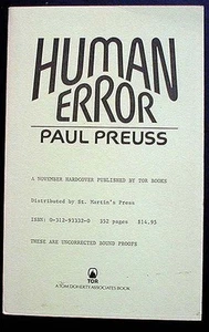 Human Error Paul Preuss PBk. Uncorrected Bound Proofs Scarce Very Good+ - Picture 1 of 1