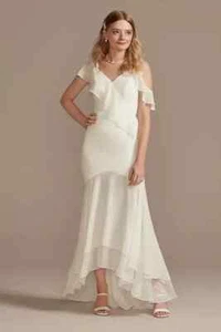 Asymmetrical Neck Chiffon Dress with Ruffled Hem-By Davids Bridal - Picture 1 of 6