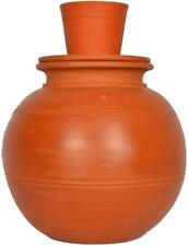 Handmade Terracotta Water Pot with Lid & Glass, Clay Storage Water Pot Dispenser