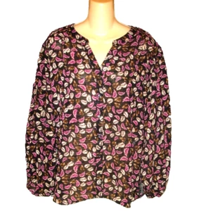 NWT Zac & Rachel Women's Sz 3X Leaf Pattern Textured  Blouse-XTRA Puffy Sleeves - Picture 1 of 7
