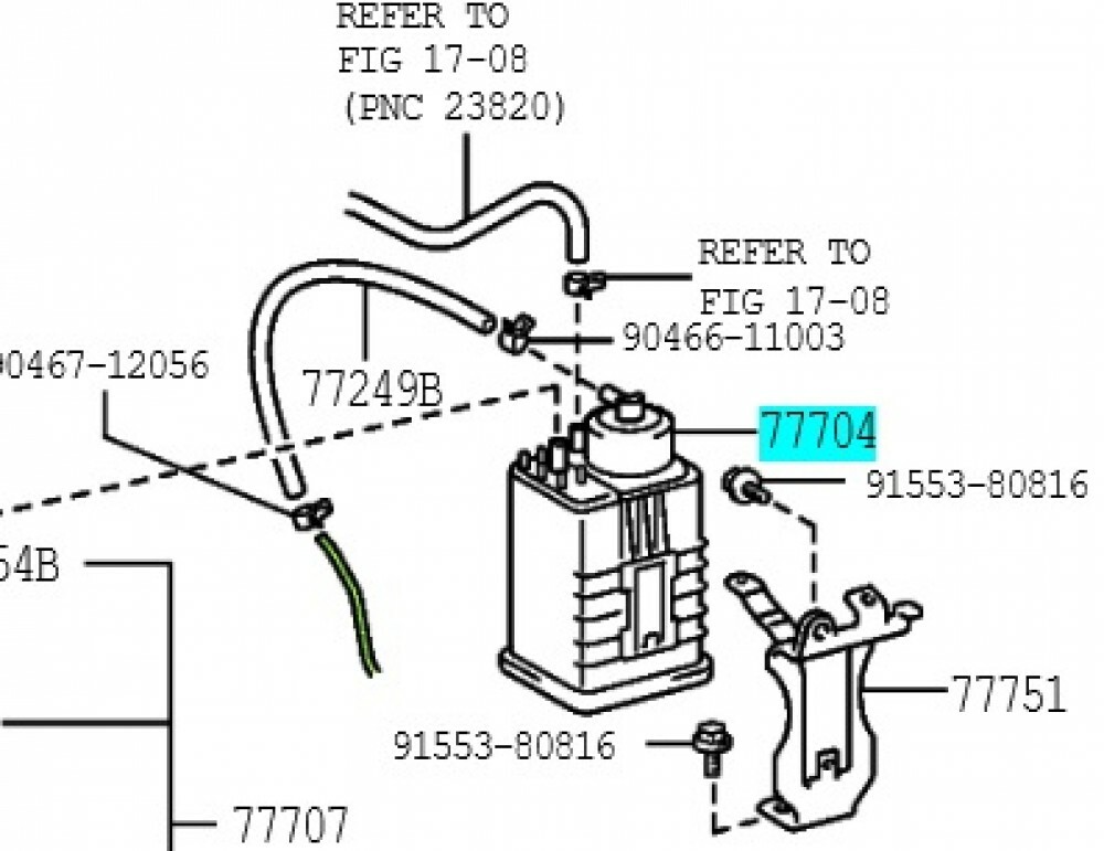 Toyota Genuine OEM Canister Assy, carbón Toyota Land Cruiser 77704