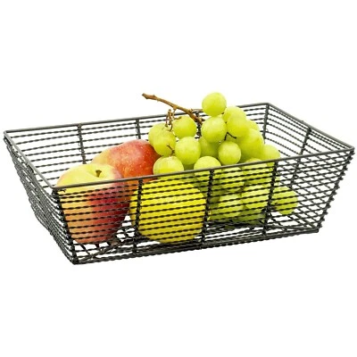 Trapezoid Black Metal Fruit Basket Multi Purpose Kitchen Home Organizer Bin 12" - Image 1 of 2
