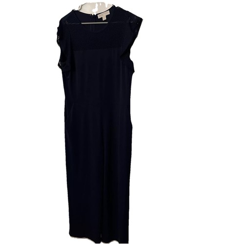 Tuta donna Michael Kors True Navy in rete taglia large nuova con etichetta pantaloni svasati blu navy