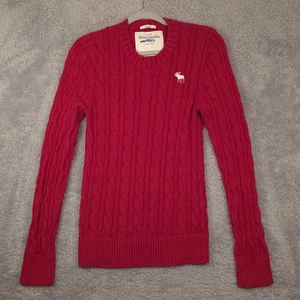 Abercrombie Fitch Red Muscle  Cable Knit Sweater Mens Large Y2K Preppy - Picture 1 of 10