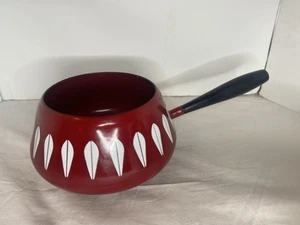 MCM Vintage Catherineholm Schweden rot mit weißem Lotus Emaillegeschirr nur Fonduetopf - Bild 1 von 7