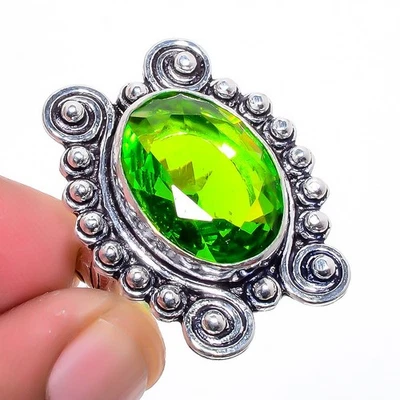 Burmese Peridot Gemstone Silver Plated Jewelry Ring s.6 F2596 - Image 1 of 4
