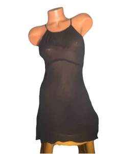 VICTORIA’S SECRET 100% Silk Nightie Slip L Sheer Black Halter - Picture 1 of 7