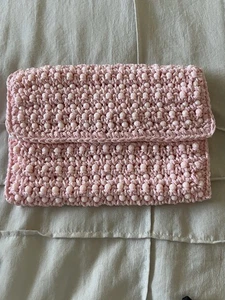 Magide italienische Perlen/Stroh Clutch Handtasche rosa Prinzessin Vintage gehäkelt Landhaus - Bild 1 von 10