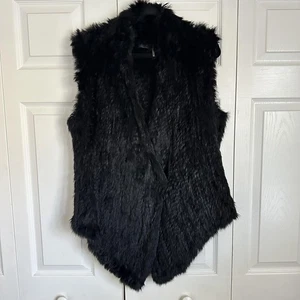 Love Token Fur Vest Womens M Black Real Rabbit Asymmetrical Hem Boho Mob Wife - Picture 1 of 10